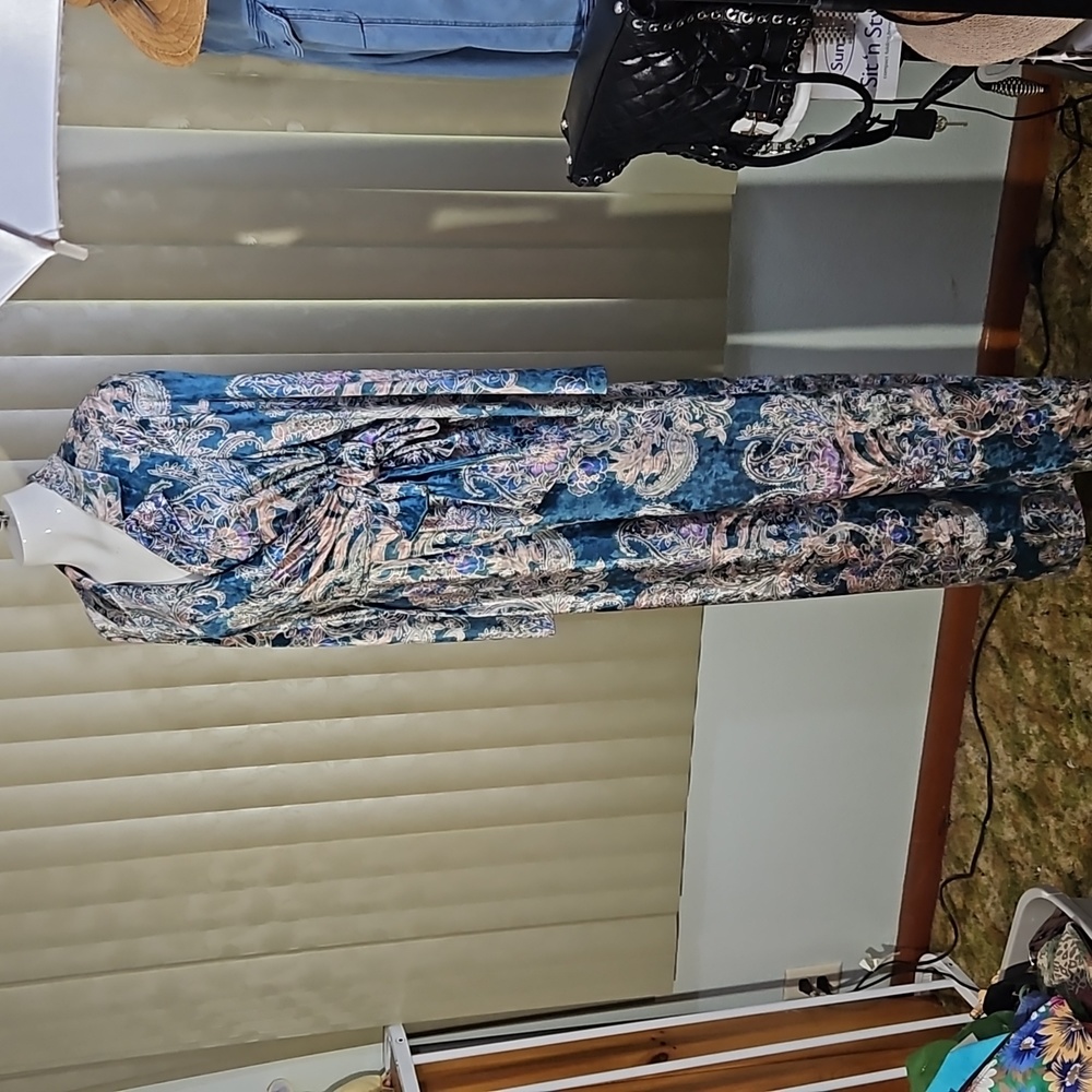 FREE PEOPLE NWT Delphine Velvet Jumpsuit-Teal Blue & Pastel Paisley Print-Sz M